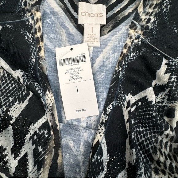 Chico’s Animal Print Blouse. Snakeskin Cheetah Zebra Leopard Sequin Beads.  1 - Picture 2 of 14